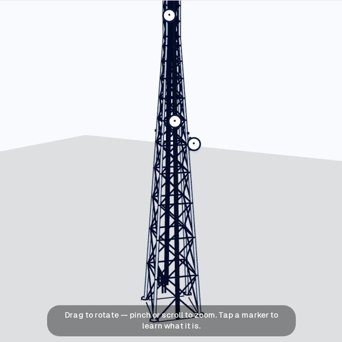 3D-rendered self-support lattice tower — rotate and zoom it yourself once the model loads