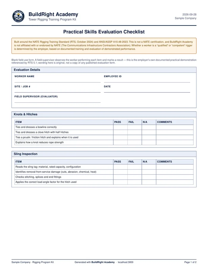Evaluation Checklist sample