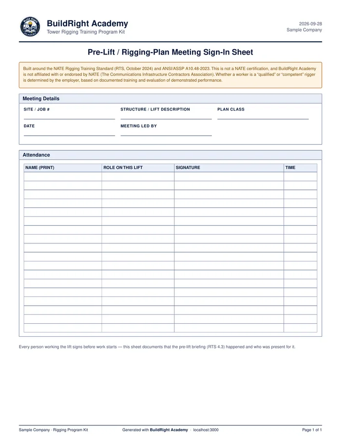 Sign-In Sheet sample